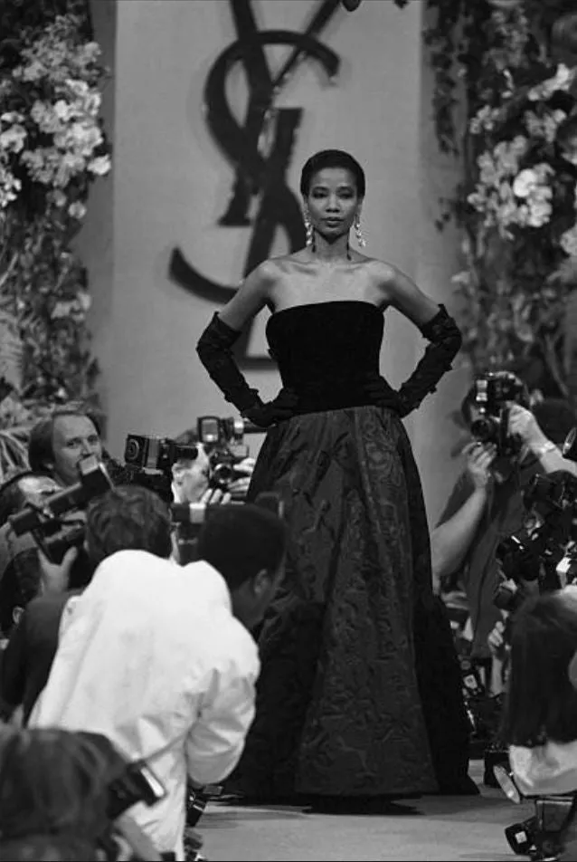 1986 Yves Saint Laurent Haute Couture Black Velvet and Jacquard Dress