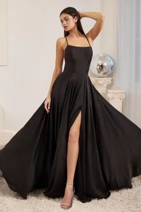 A-line Satin Dress w/ Lace-up Back
