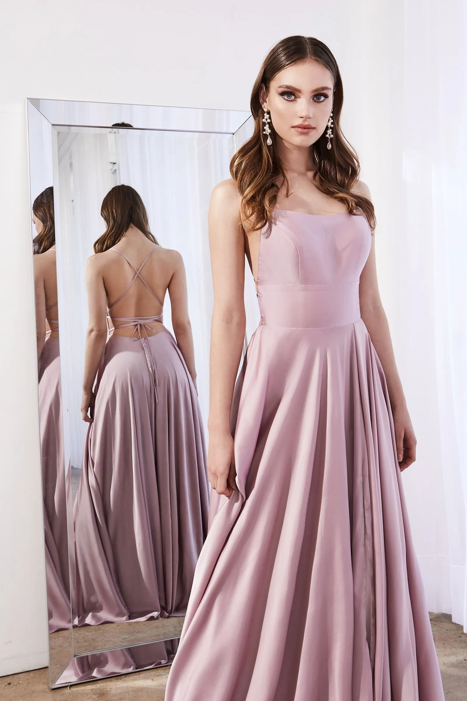A-line Satin Dress w/ Lace-up Back