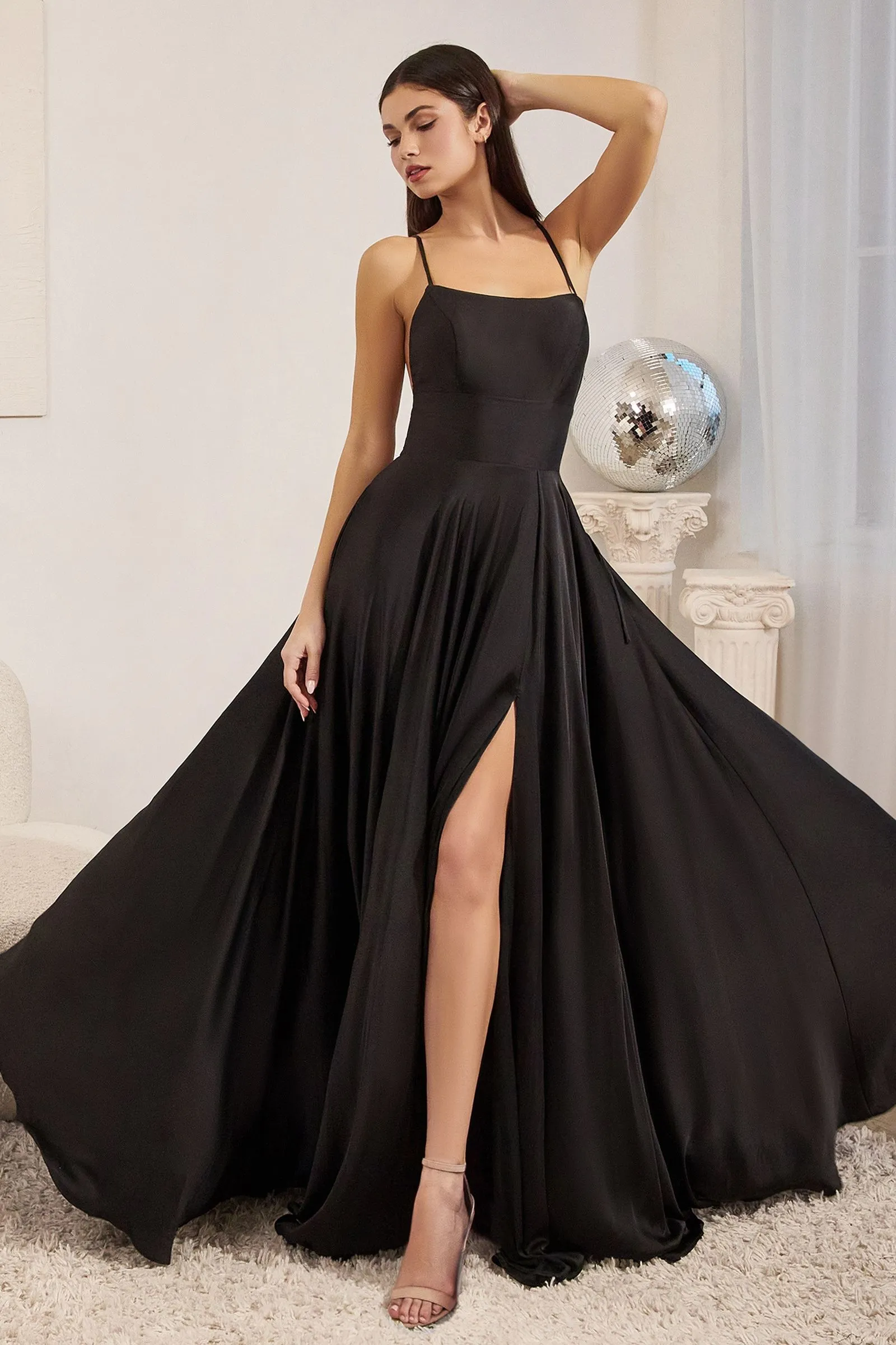 A-line Satin Dress w/ Lace-up Back