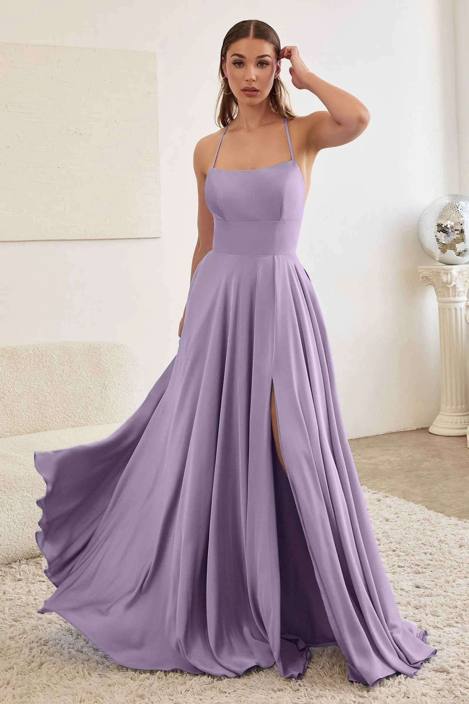 A-line Satin Dress w/ Lace-up Back