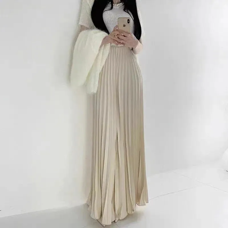 Autumn Fashion Casual High Waist Pleated Long Skirt