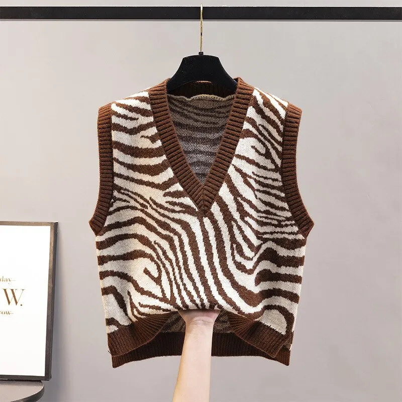 Autumn Women's Sweater Vest V-neck Sleeveless Irregular Casual Loose Knitted Pullover Tops Female Outerwear