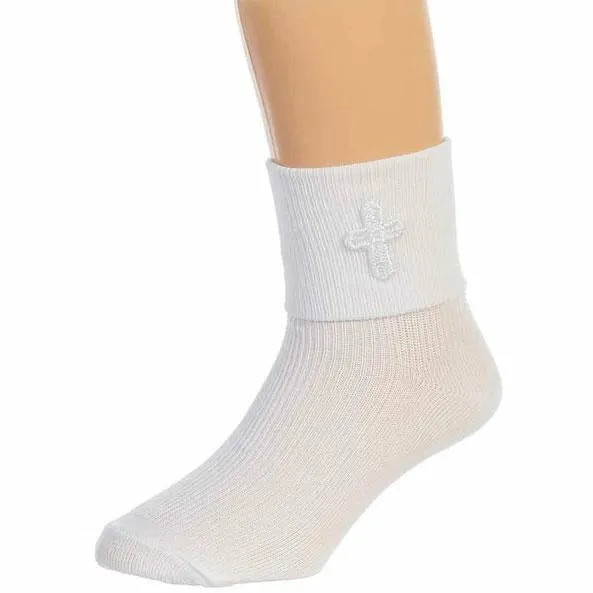 Baptism Keepsake Gift Poetry Baby Boy Socks with Embroidered Cross Design (Size: Age 1-2)