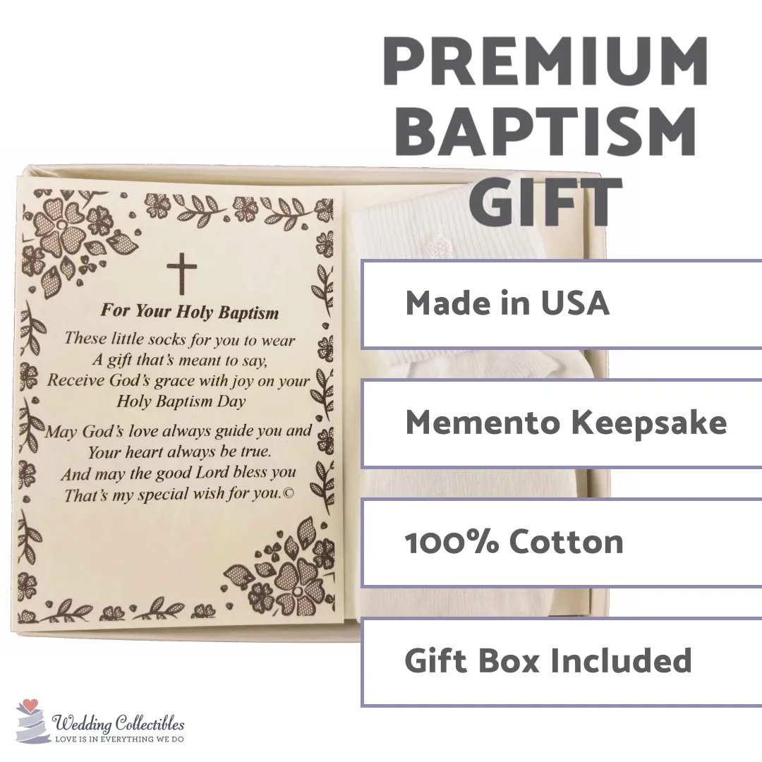 Baptism Keepsake Gift Poetry Baby Boy Socks with Embroidered Cross Design (Size: Age 1-2)