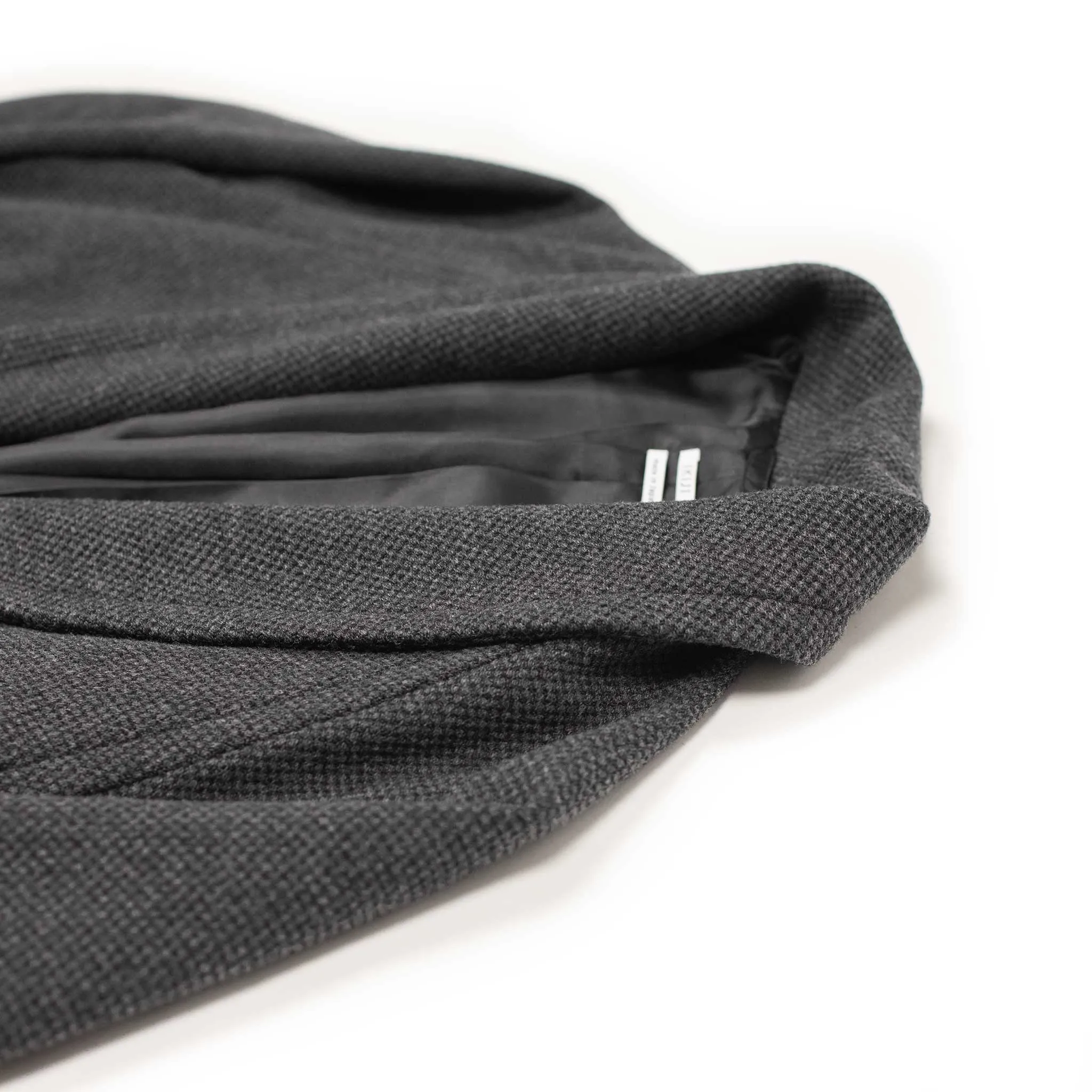Belted robe coat in charcoal French wool hopsack