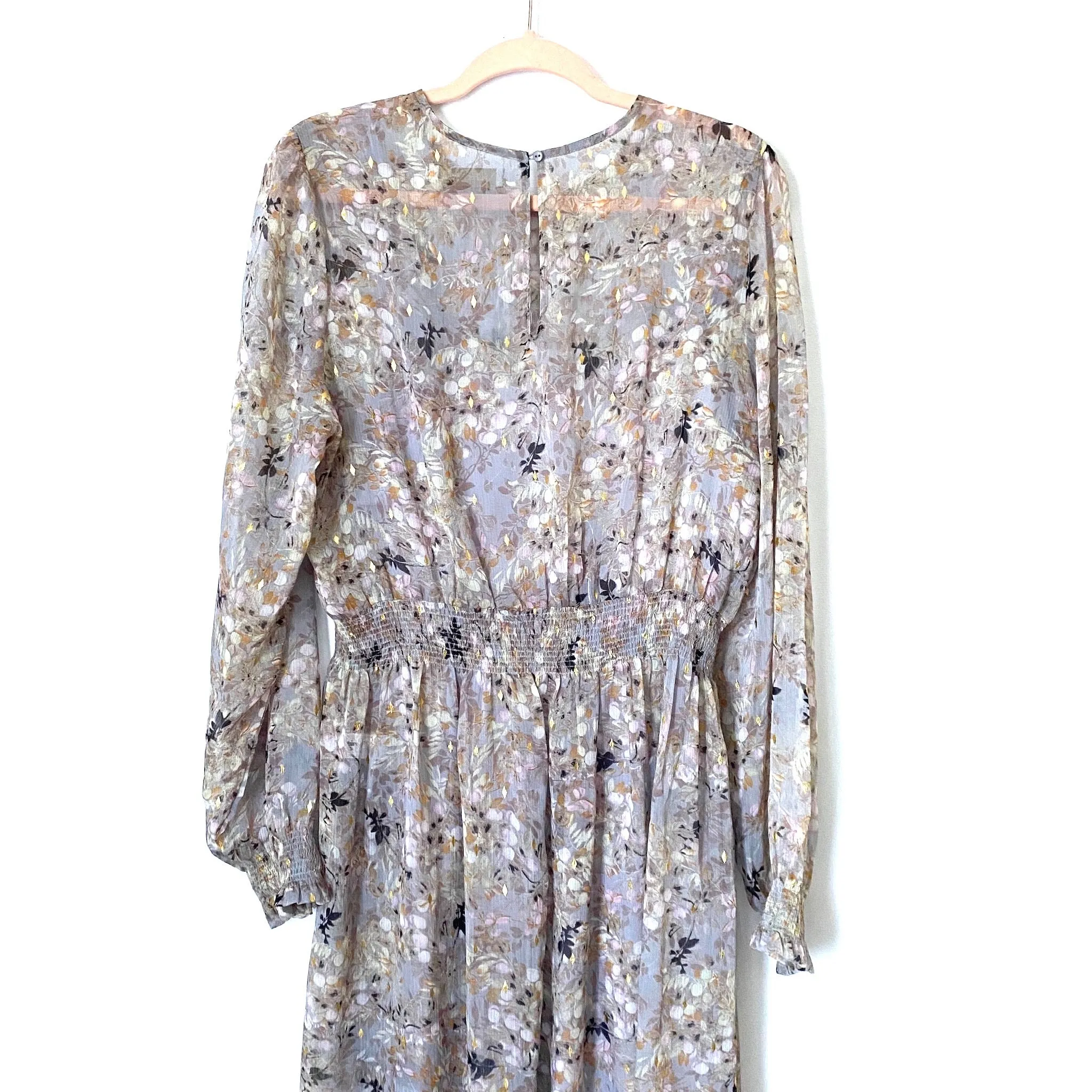 Bishop   Young Lavender Floral Metallic Smocked Waist Maxi with Slip- Size 1X
