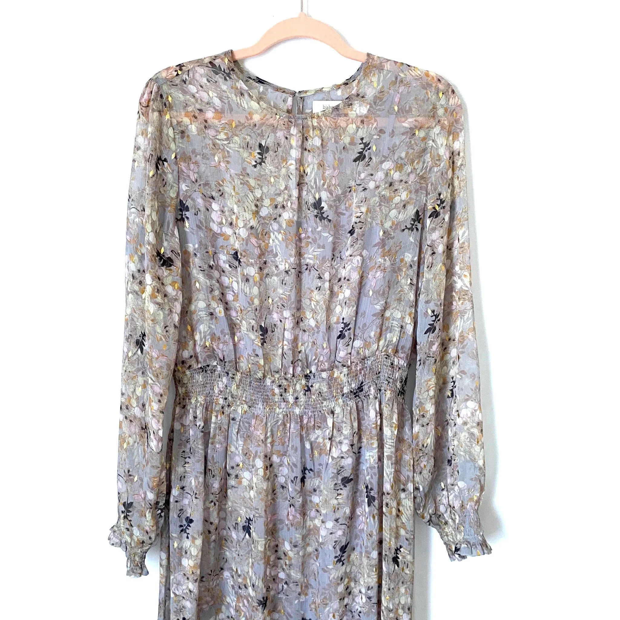 Bishop   Young Lavender Floral Metallic Smocked Waist Maxi with Slip- Size 1X