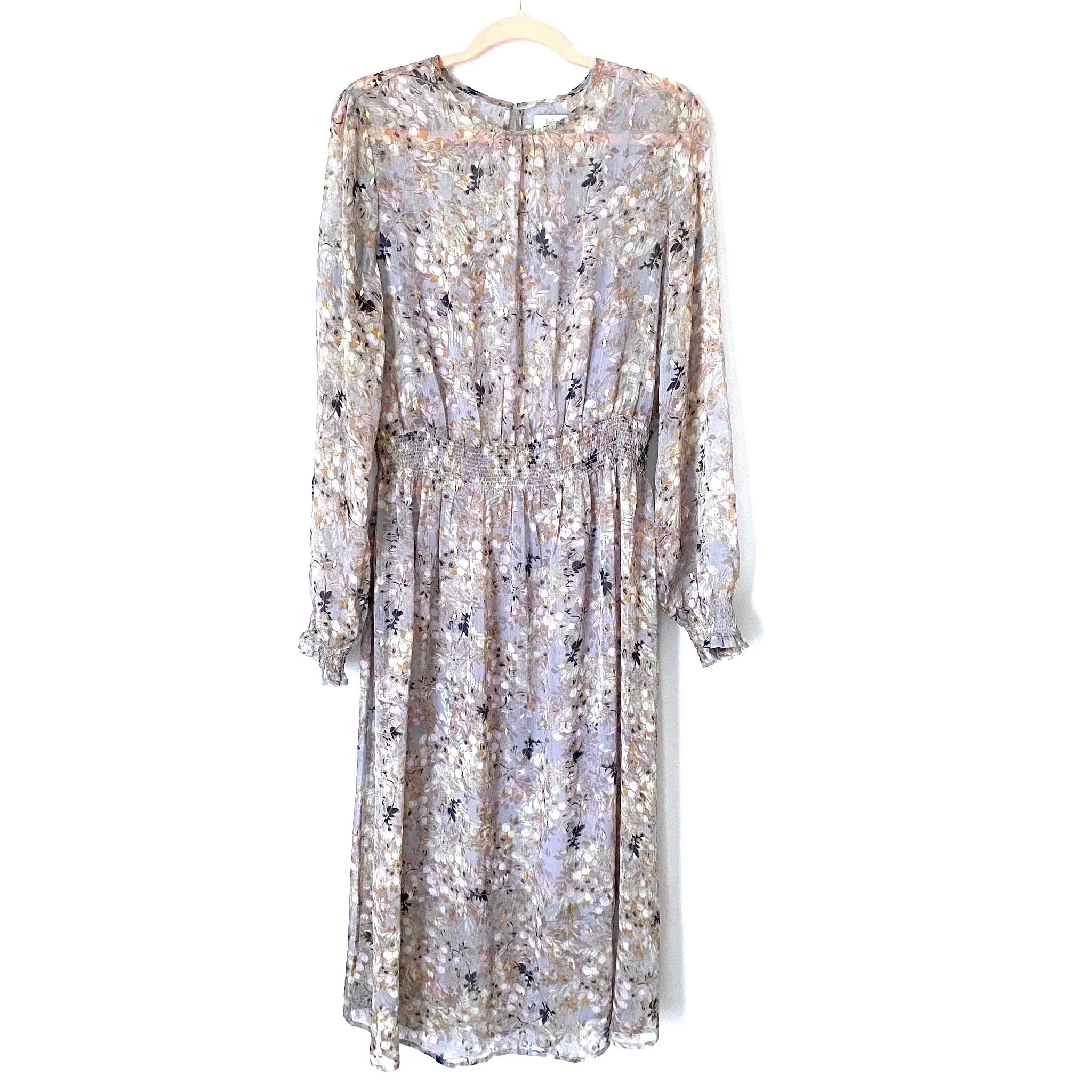 Bishop   Young Lavender Floral Metallic Smocked Waist Maxi with Slip- Size 1X