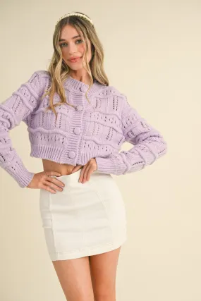 Brynleigh Cropped Pointelle Button Down Sweater Cardigan