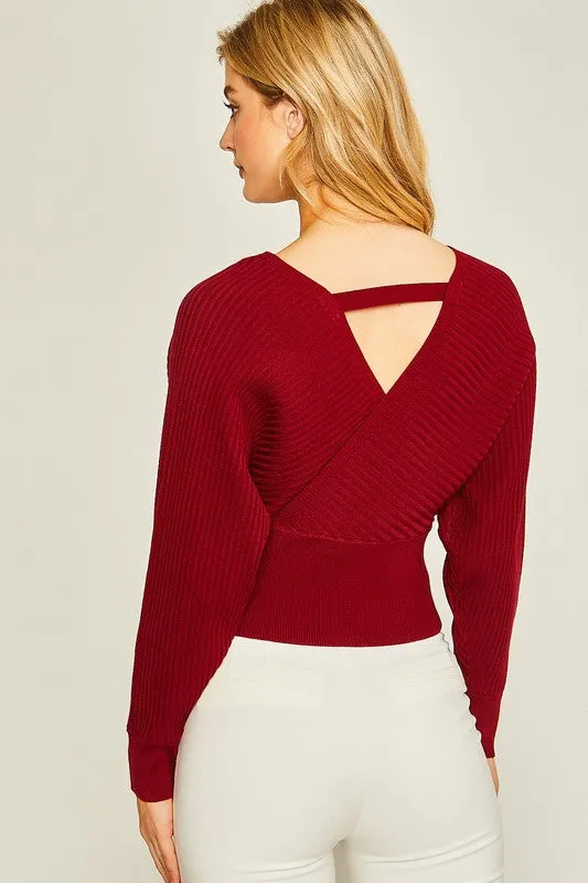 Butter Surplice Neckline Ribbed Sweater