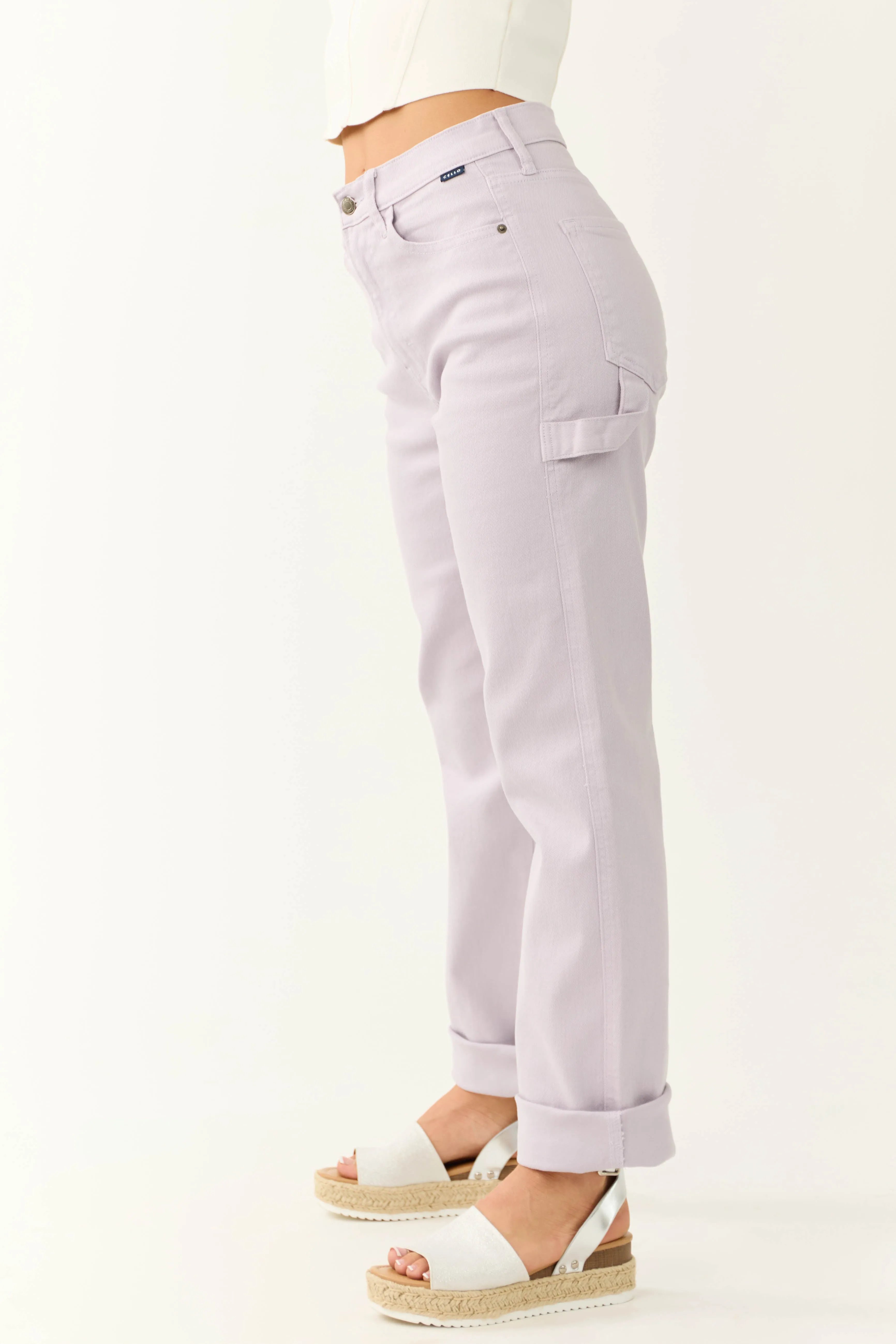 Cello Lavender Mid Rise Baggy Carpenter Jeans
