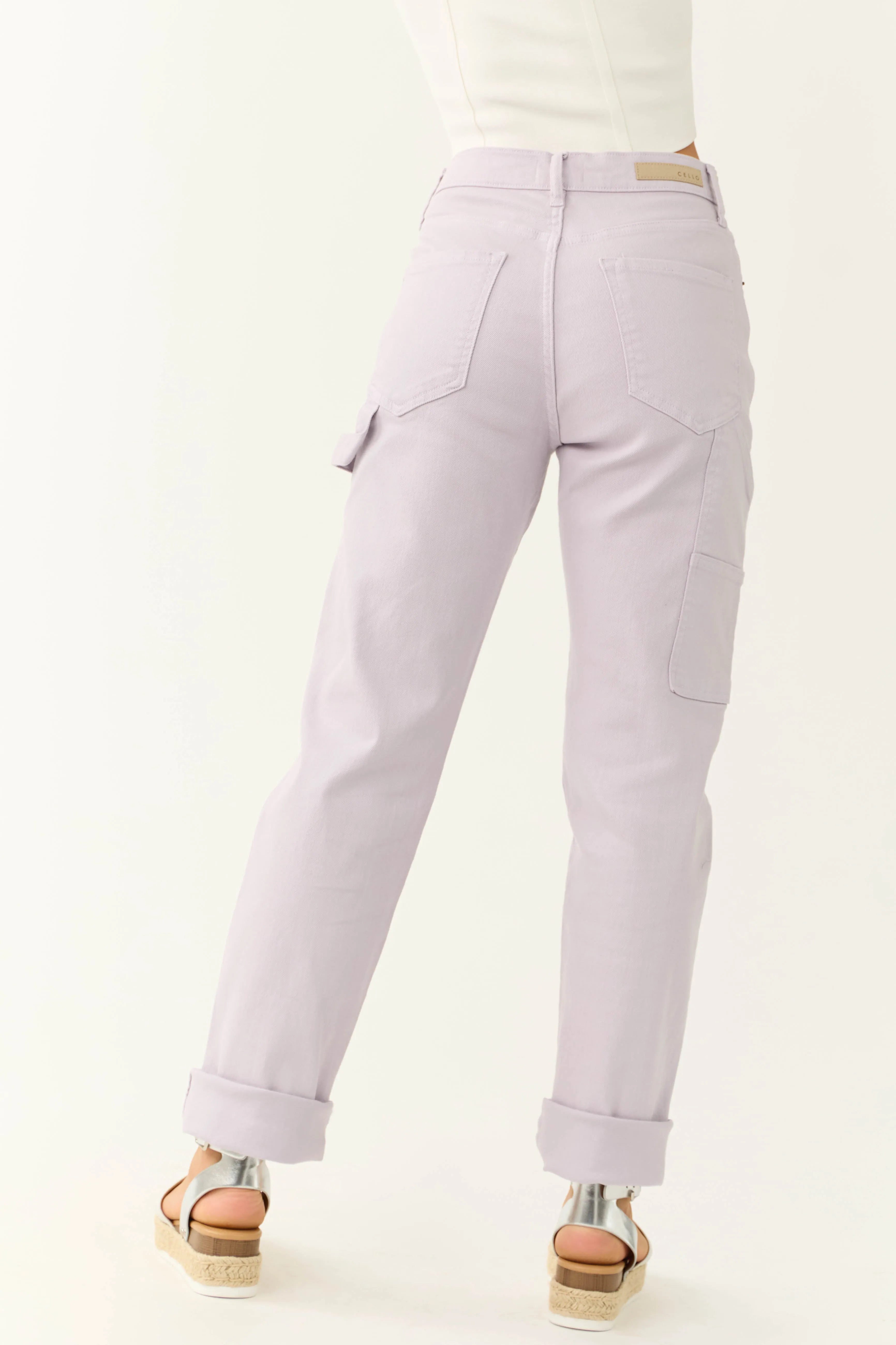 Cello Lavender Mid Rise Baggy Carpenter Jeans
