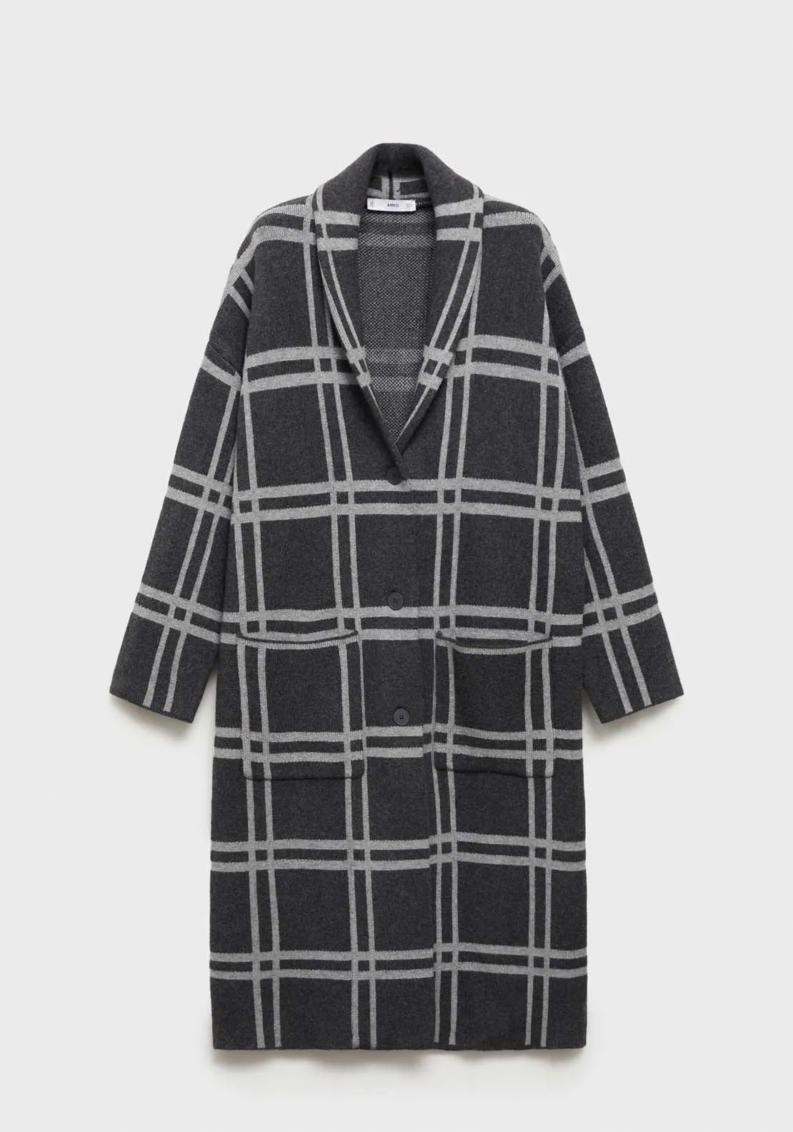 Checked coat with one button - Charcoal