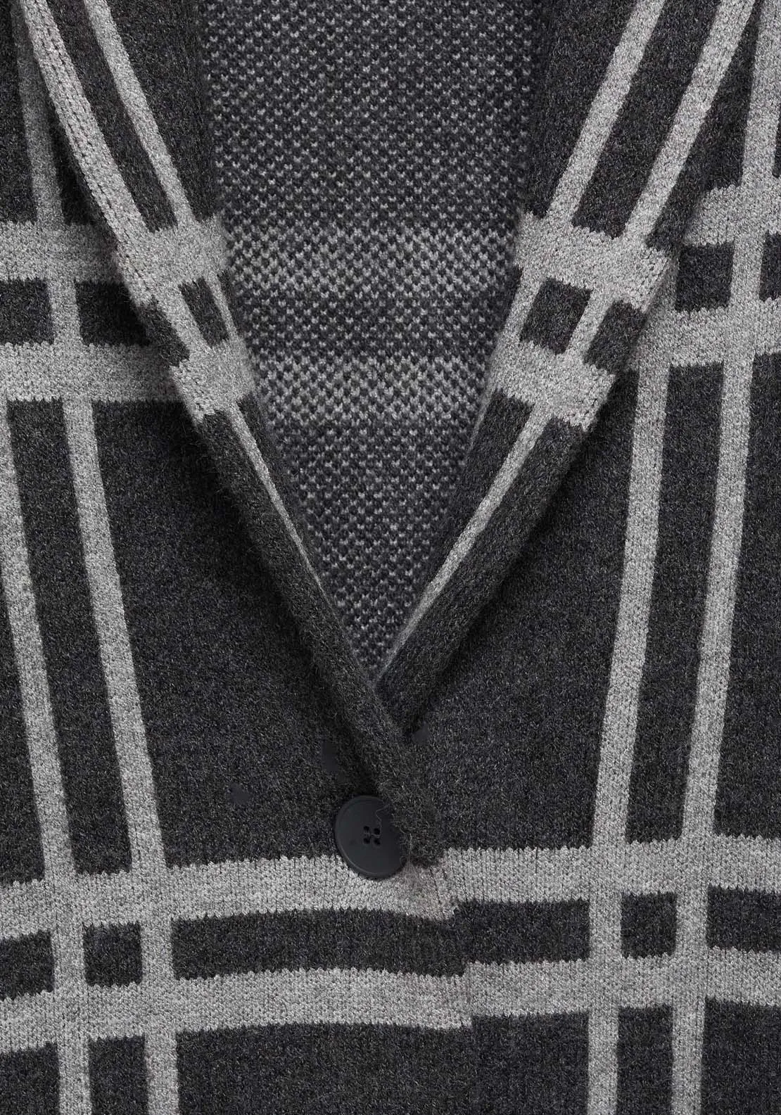 Checked coat with one button - Charcoal