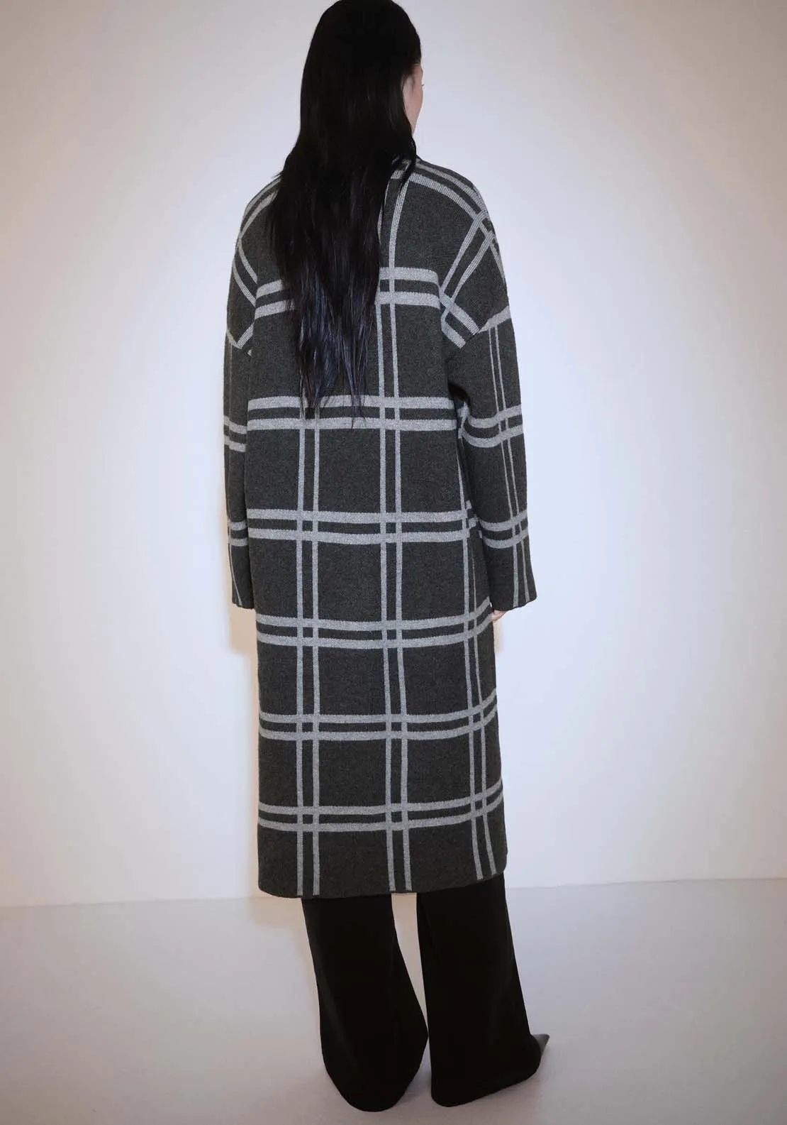 Checked coat with one button - Charcoal