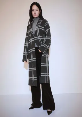 Checked coat with one button - Charcoal