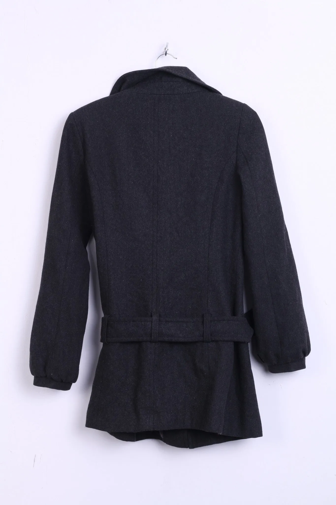 Clockhouse Womens 34 S Coat Jacket Dark Grey Wool Long Collar