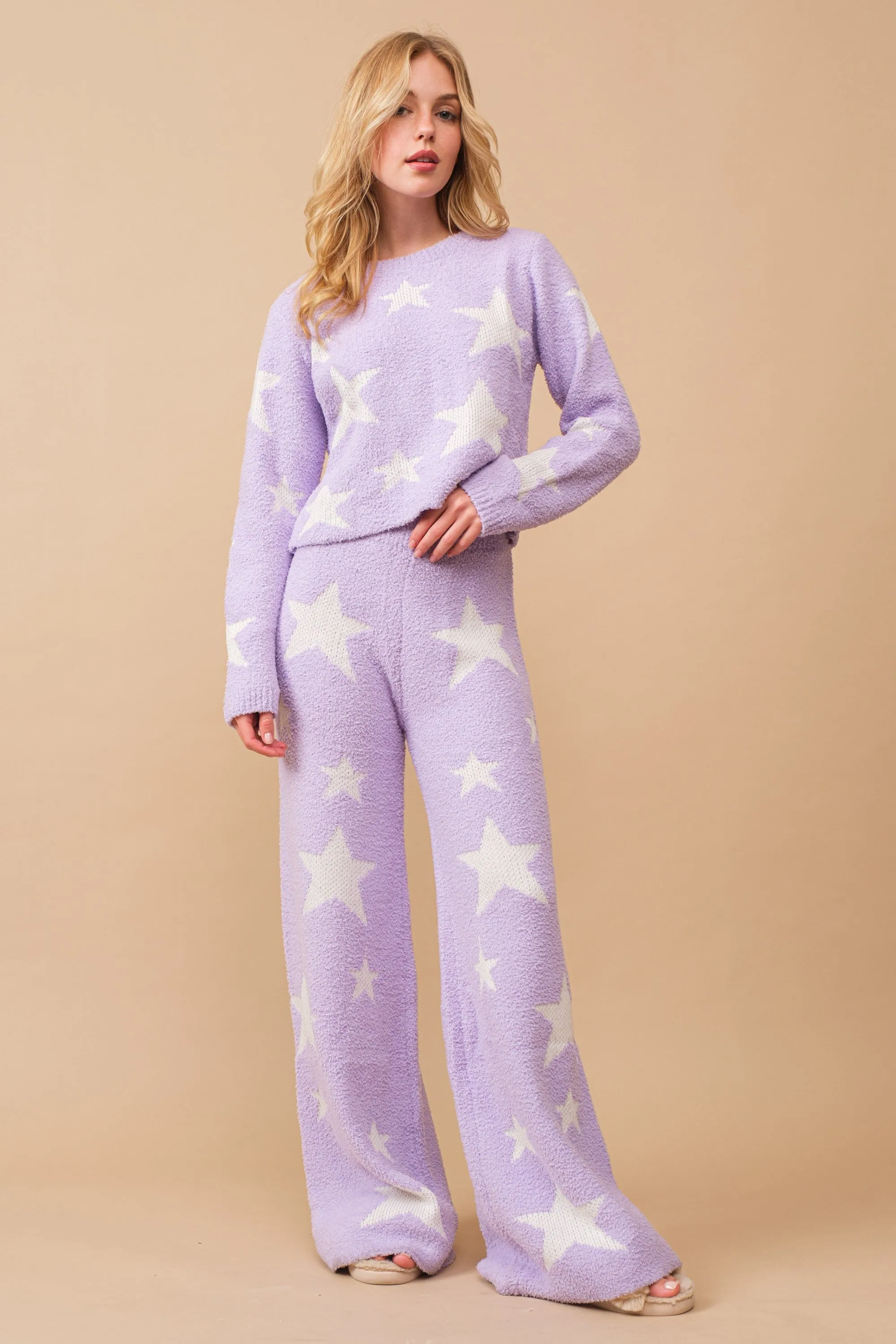 Emery Cozy Lounge Set: Sweater with Matching Pants - Lavender
