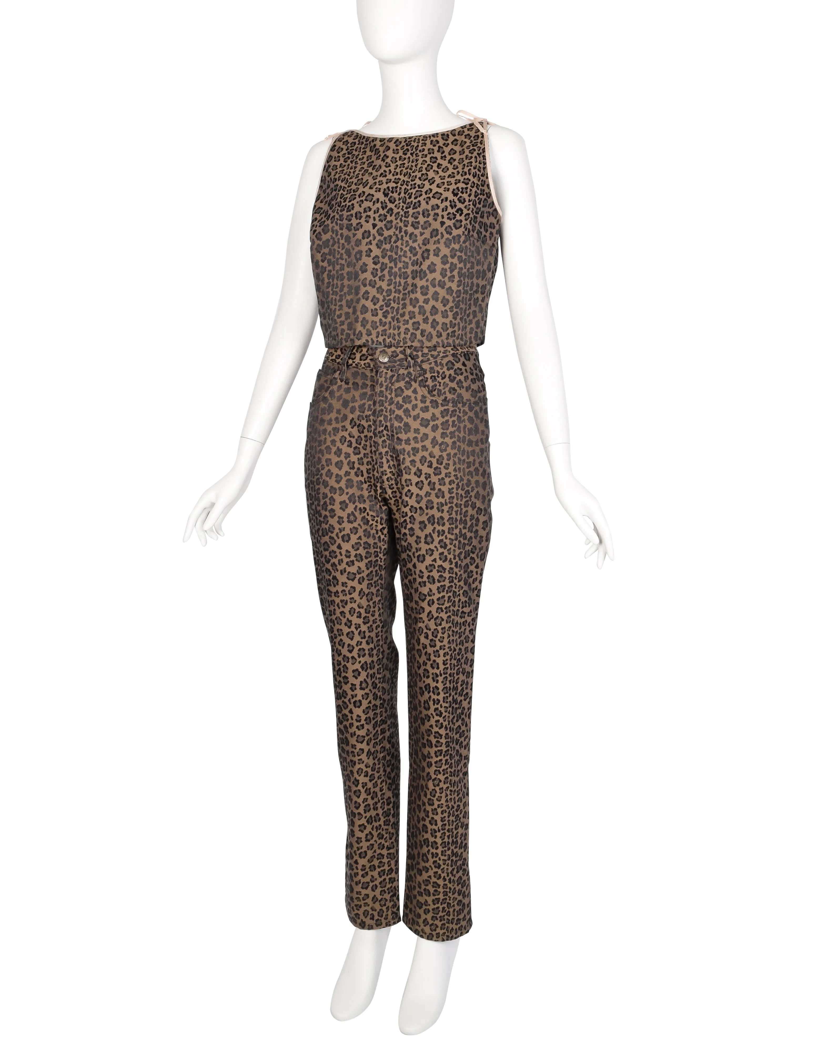 Fendi Vintage 1990s Leopard Print Logo Top & Pants Set