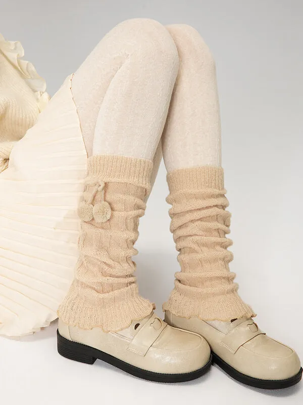 Fluffy pompon leg warmers