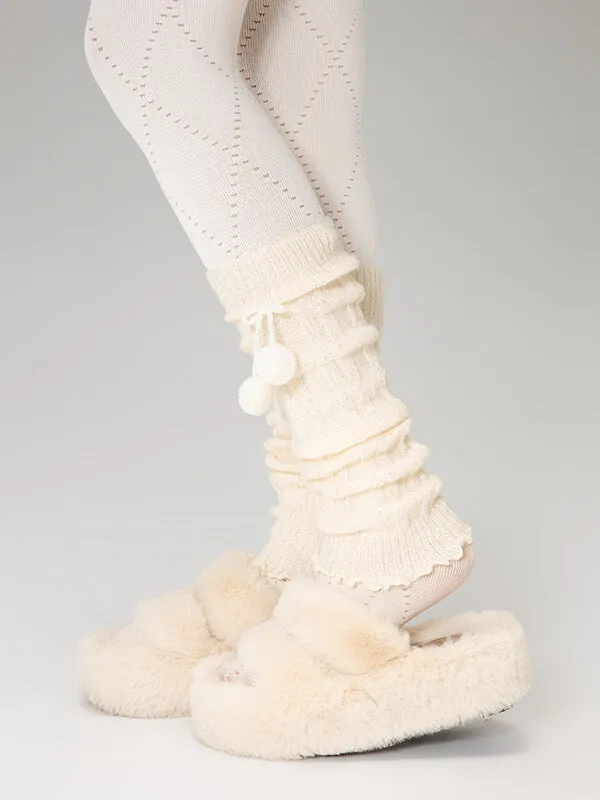 Fluffy pompon leg warmers