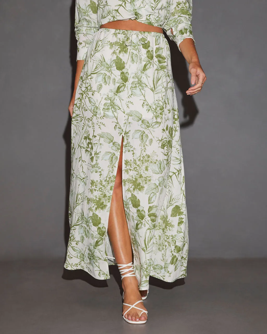 Kai Front Slit Drawstring Printed Maxi Skirt