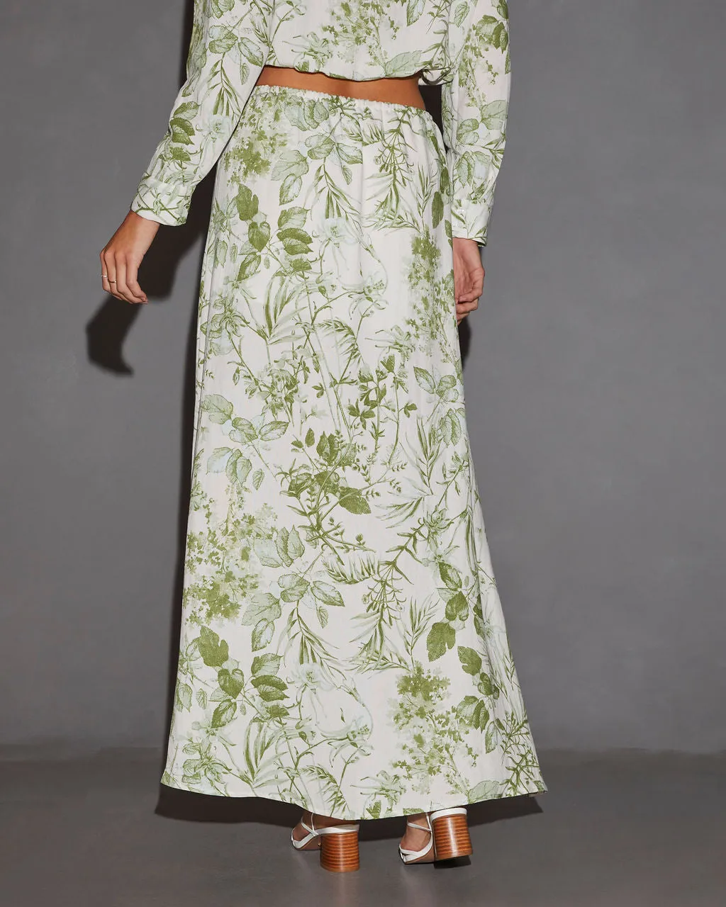 Kai Front Slit Drawstring Printed Maxi Skirt