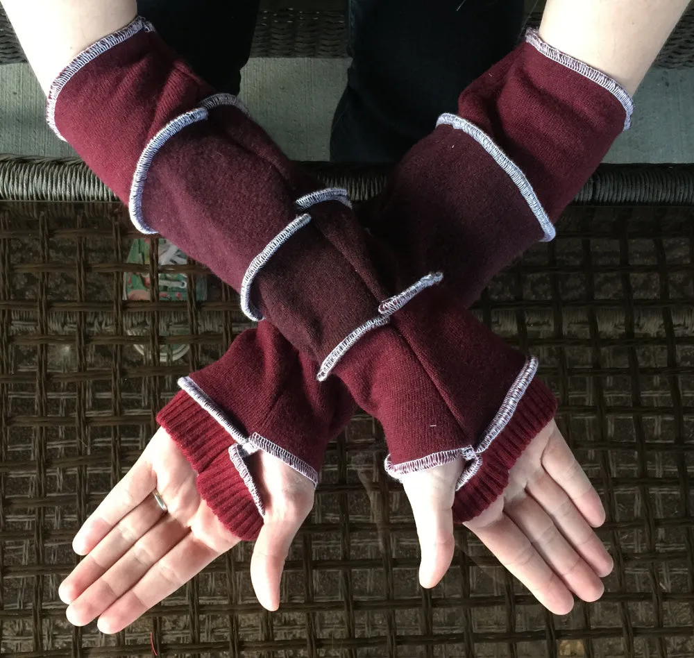 Katwise inspired needle-felted maroon wool upcycled sweater arm warmers-1313