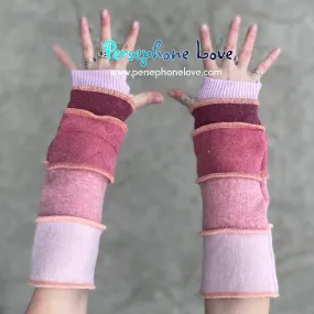 Katwise inspired needle-felted peach upcycled sweater arm warmers 90% cashmere-1379