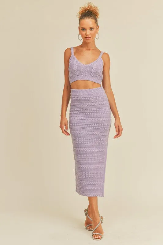 Kelsie Lavender Two Piece Midi Skirt Set