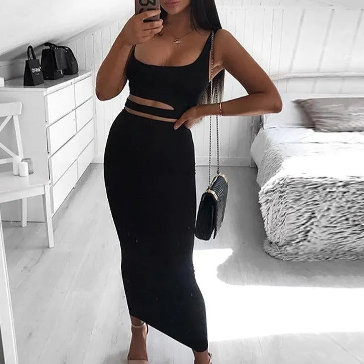 KittenAlarm - Aiko Irregular Crop Top & Maxi Skirt Set
