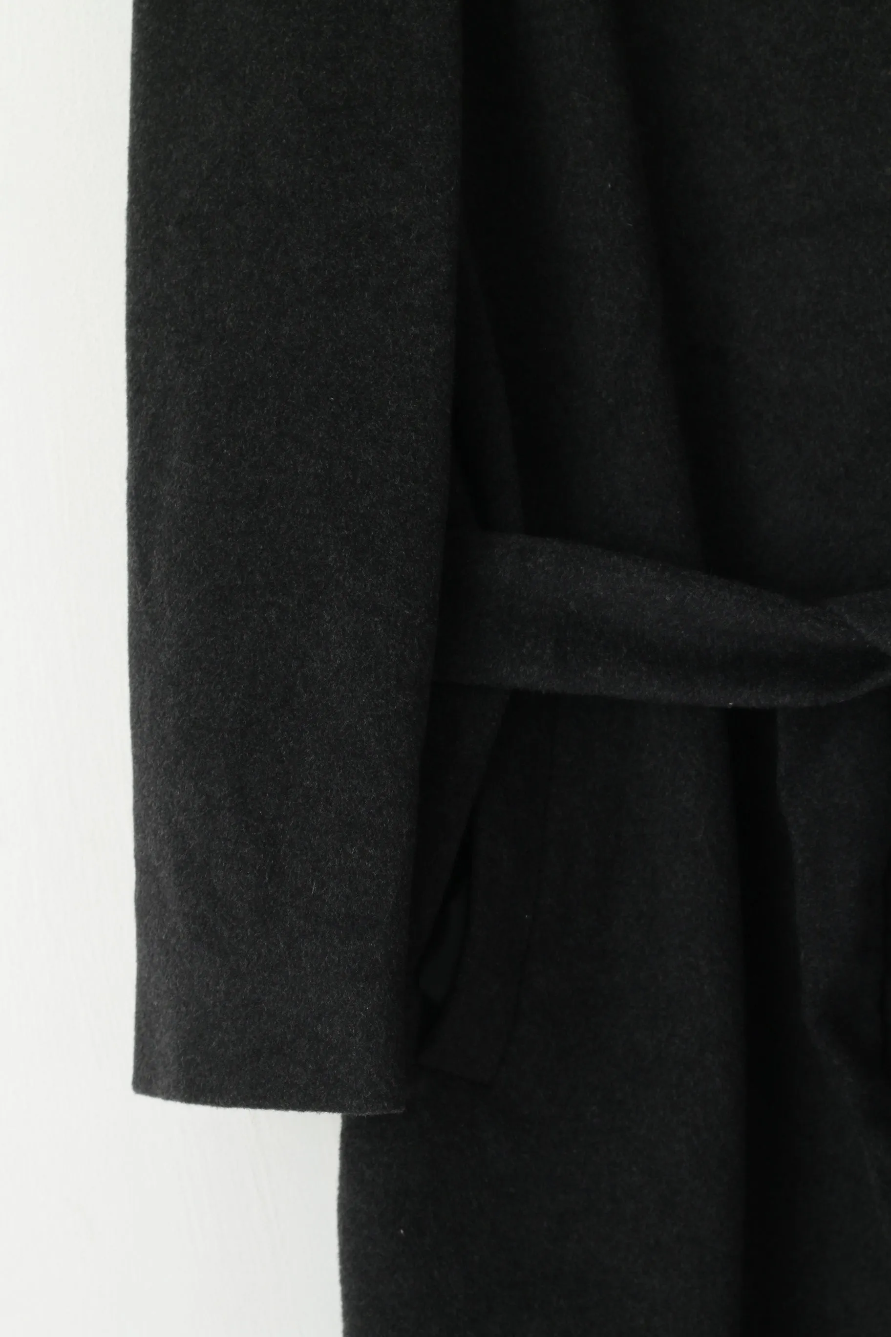 Lana Superfine Women 44 M Coat Charcoal Wool Made in Italy Soft Belted Single Breasted