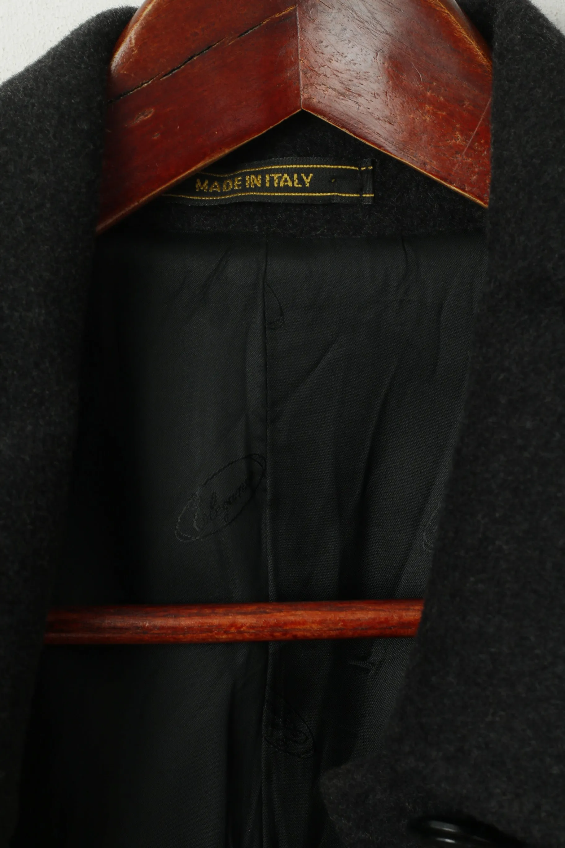 Lana Superfine Women 44 M Coat Charcoal Wool Made in Italy Soft Belted Single Breasted