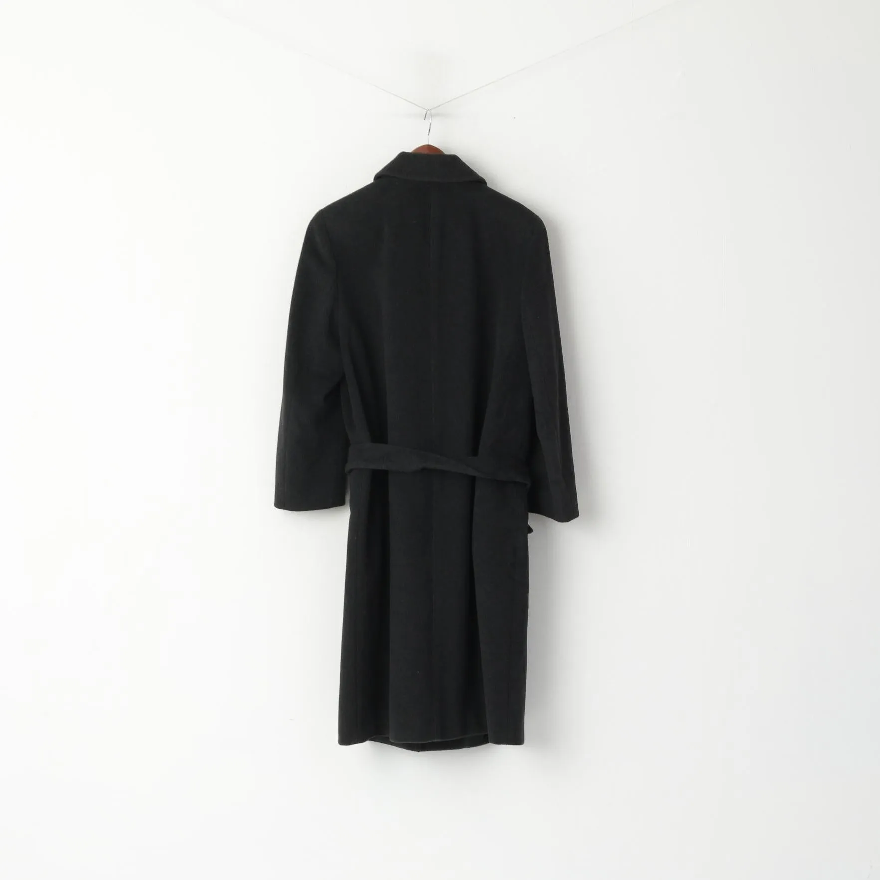 Lana Superfine Women 44 M Coat Charcoal Wool Made in Italy Soft Belted Single Breasted