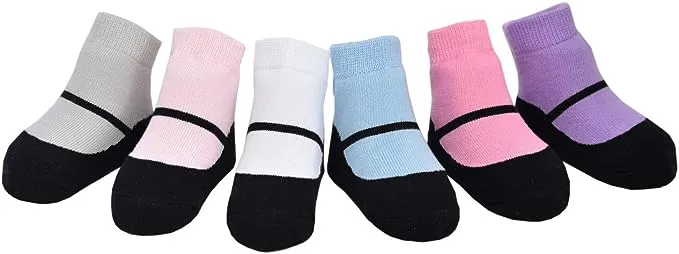 MARY JANE CLASSICS - shoe-design socks. With anti-slip soles. 6 pairs. 12-24 months