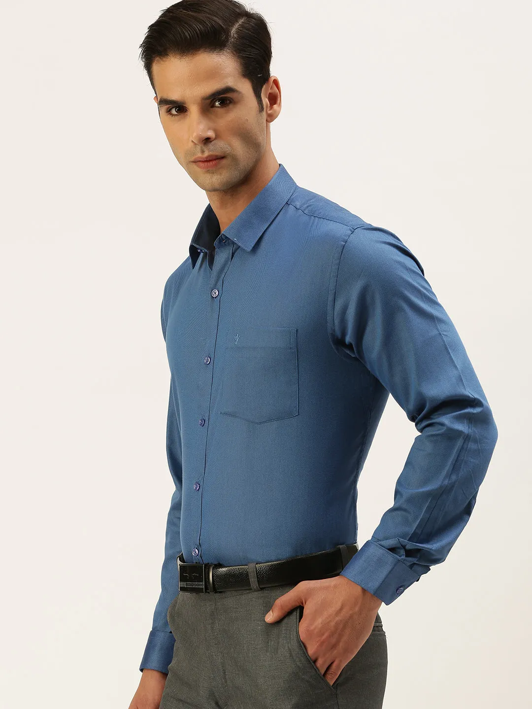 Mens Cotton Formal Shirt Full Sleeves Blue TF7