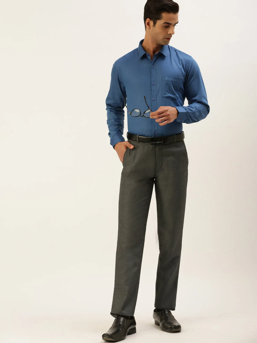 Mens Cotton Formal Shirt Full Sleeves Blue TF7