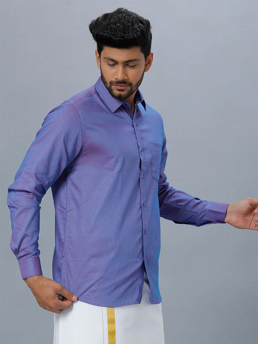 Mens Cotton Formal Shirt Full Sleeves Purple TF1