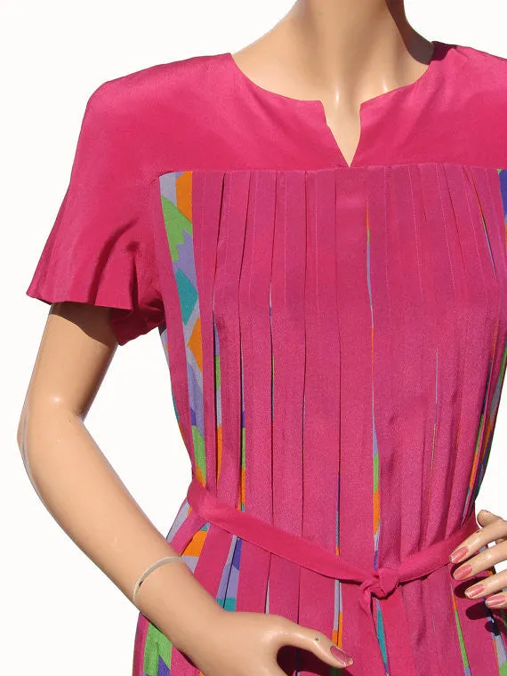 Nipon Womens Pink Silk Pleated Dress