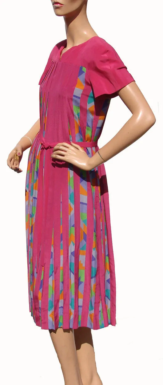 Nipon Womens Pink Silk Pleated Dress