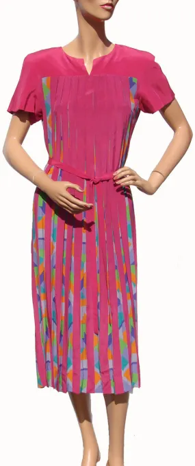 Nipon Womens Pink Silk Pleated Dress