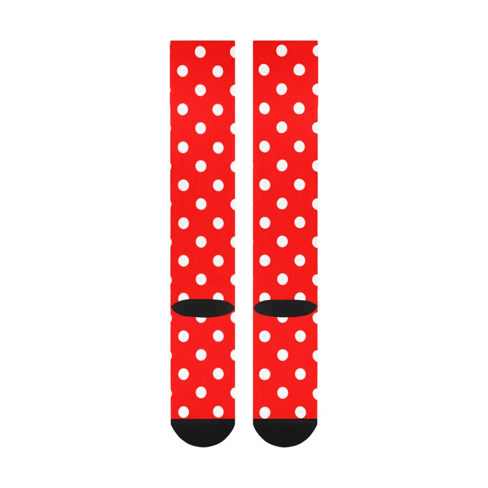 Red With White Polka Dots Over-The-Calf Socks