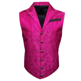 Ties2you Men's Suit Vest Hot Pink Floral Silk Notched Collar Vest Ties2you Men's Suit Vest Hot Pink Floral Silk Notched Collar Vest