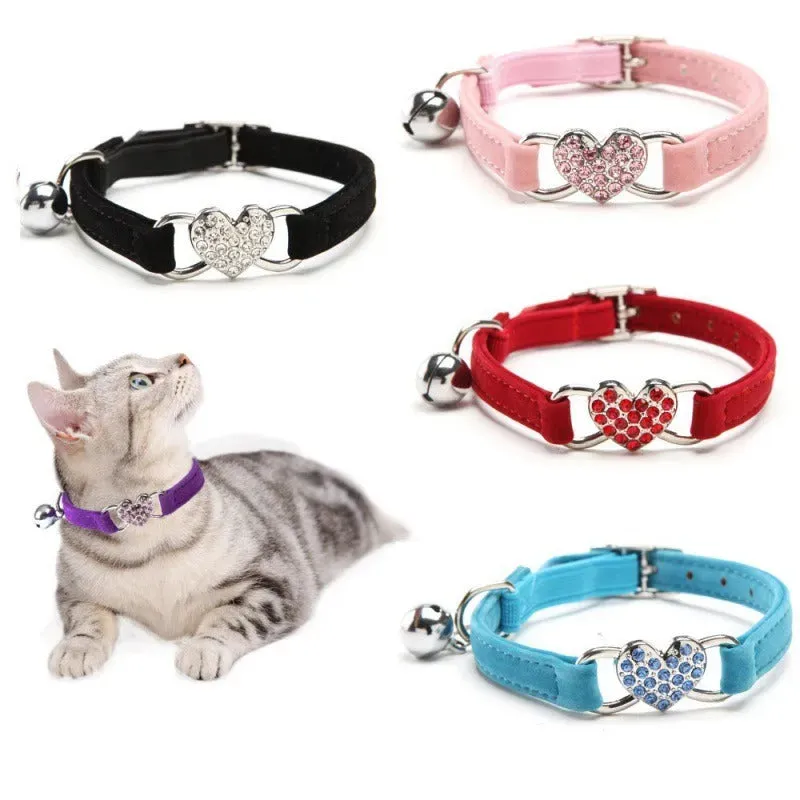 Velvet Cat Collar with Diamond Bell - Adjustable & Stylish