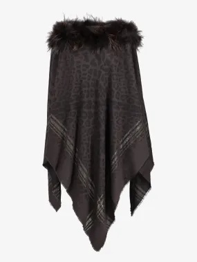 Vintage Wool Poncho With Fur Collar