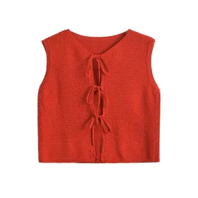 Wenkouban Winter outfits Christmas outfits Monsoon Bow Small V-neck Sleeveless Knitted Vest