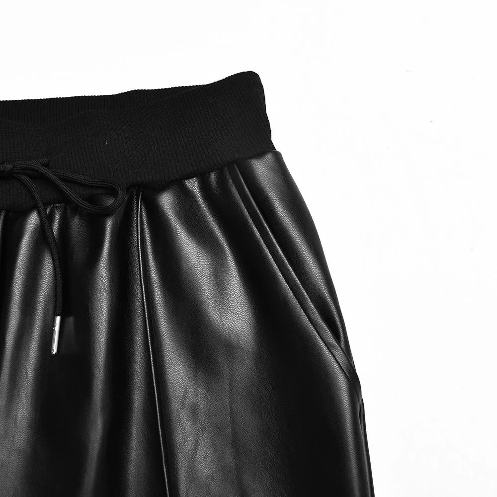 Women Fashion High Waist PU Leather Pants