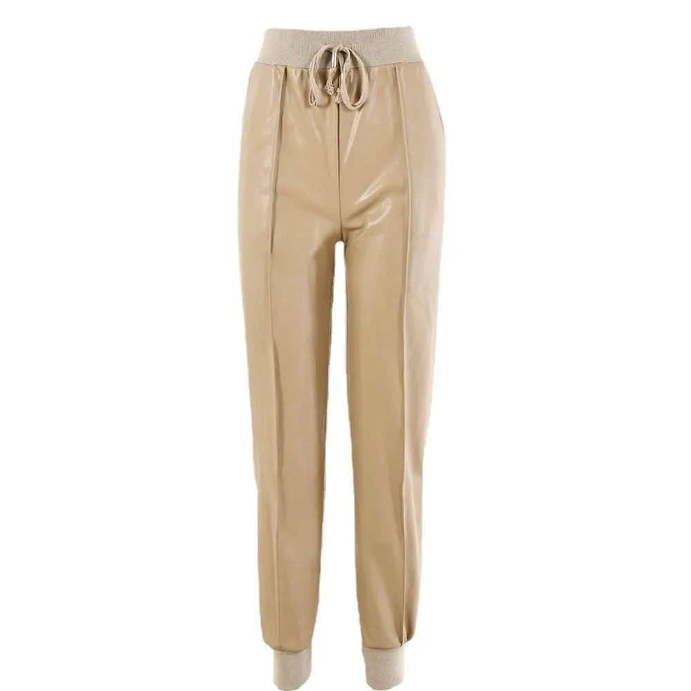 Women Fashion High Waist PU Leather Pants