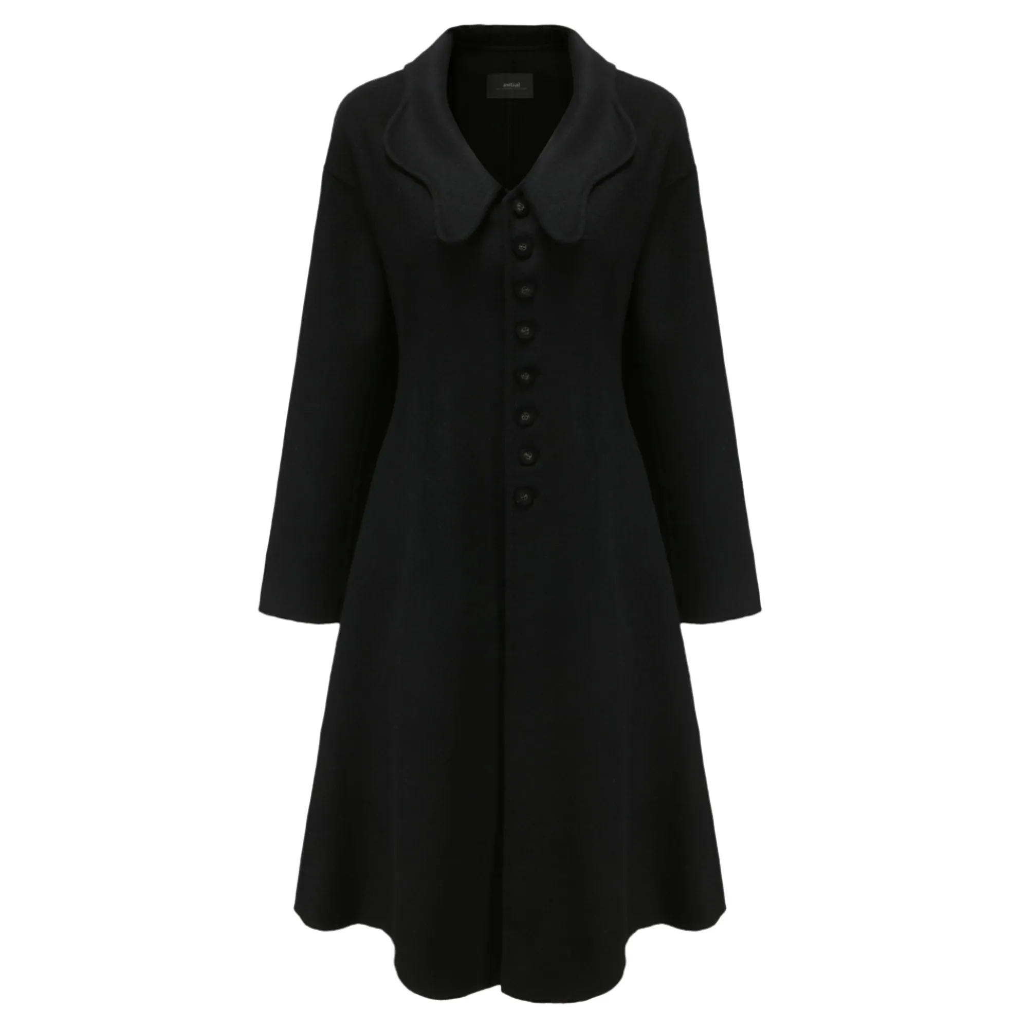 Women Notched Lapel Collar Coat - Black